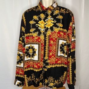 Long Sleeve Abstract Print Shirt Size Large